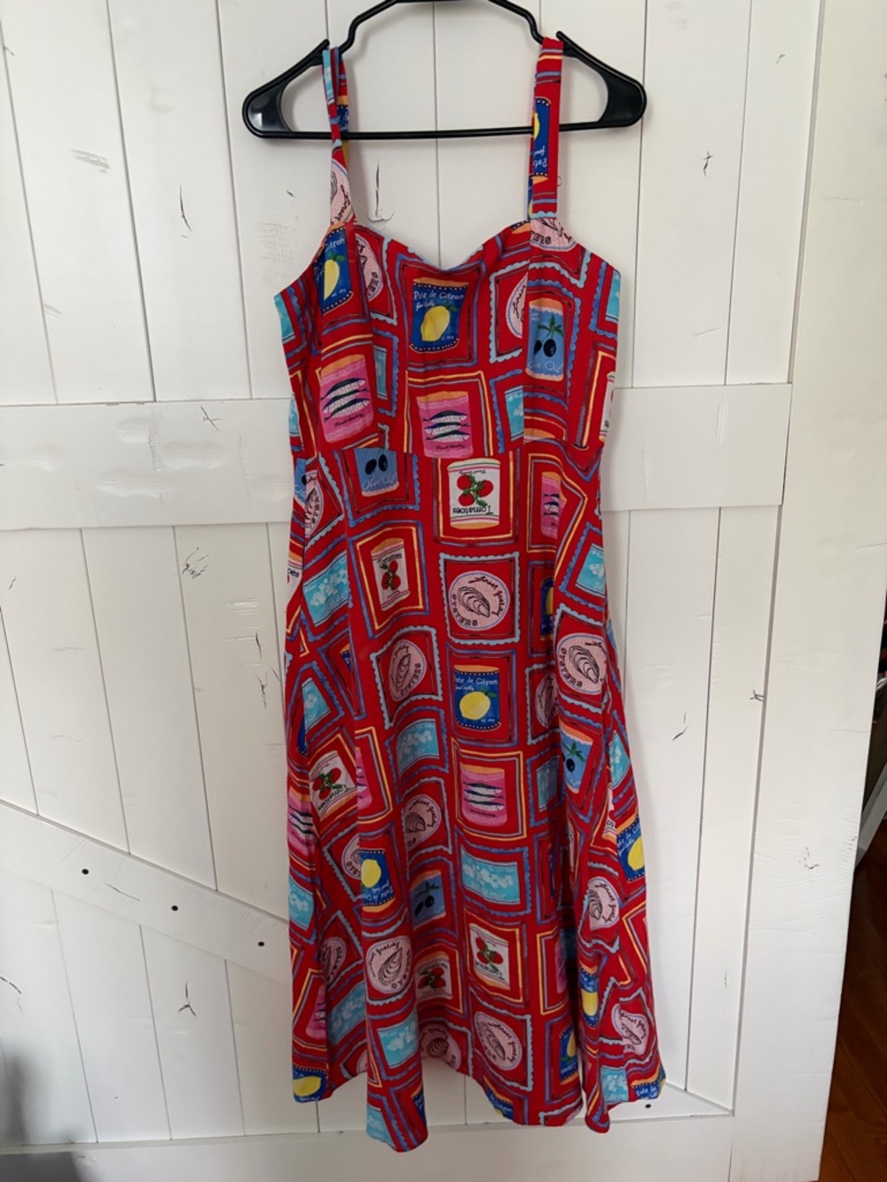 LOFT Red Fruit-Print Sundress with Blue and Pink Accents